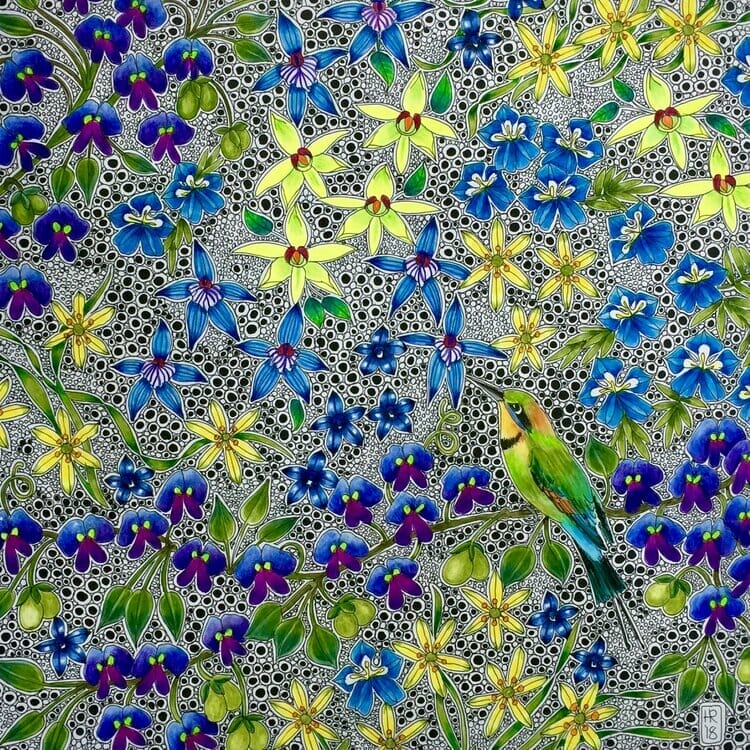 "Flornamental" Art Gallery - Blue & Yellow Flowers Artwork by Hilde Ranson